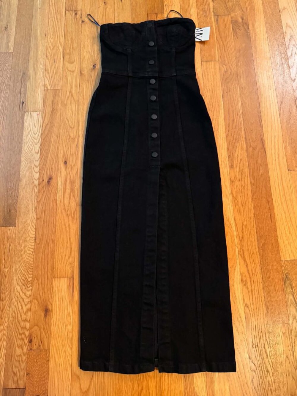 NWT Zara Women Black Sleeveless Midi Strapless The Bustier Denim Dress Size XS